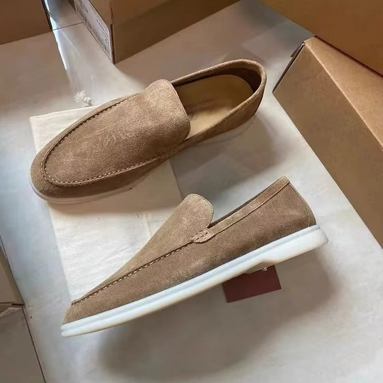 Men's genuine leather white slip-on loafers with cushioned comfort sole for everyday style