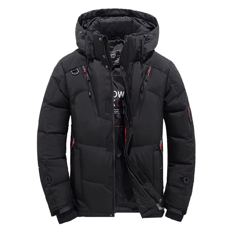 Men's hooded down parka extreme cold -20°F white duck down insulation weatherproof shell winter jacket