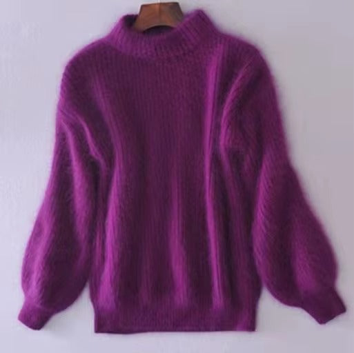 Women's loose fuzzy knit pullover sweater relaxed silhouette lightweight warmth effortless layering