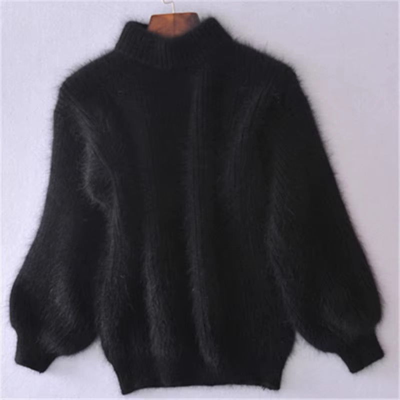 Women's loose fuzzy knit pullover sweater relaxed silhouette lightweight warm layering style