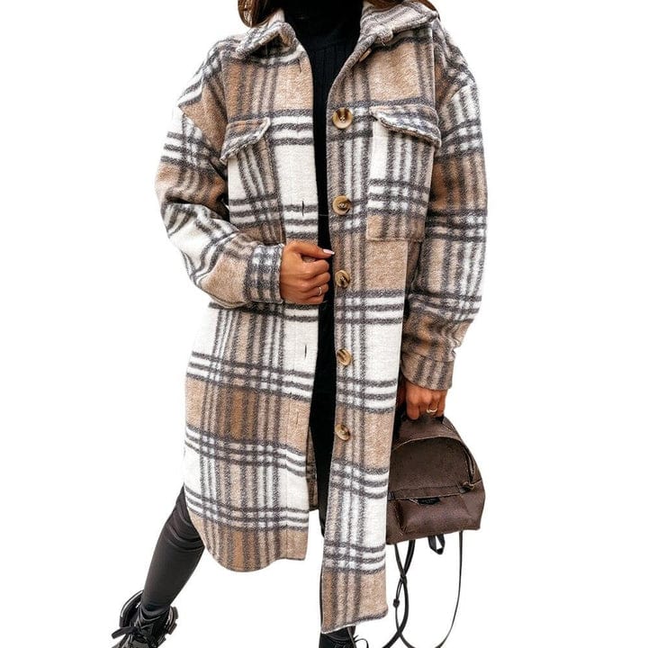 Women's plaid jacket classic check pattern casual chic versatile outerwear relaxed fit