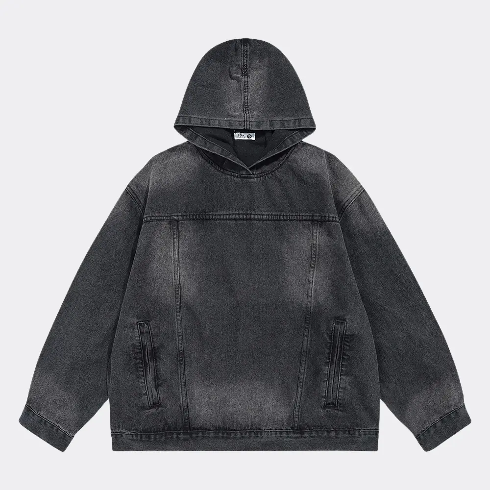 Vera unisex denim hoodie streetwear style with cozy hood, casual everyday essential for all seasons