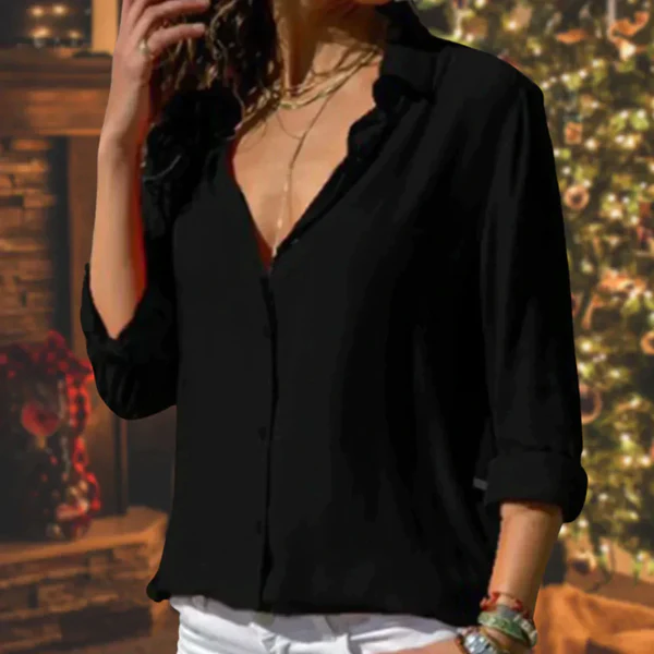 Women's white relaxed fit button closure blouse lightweight breathable polyester cotton office wear