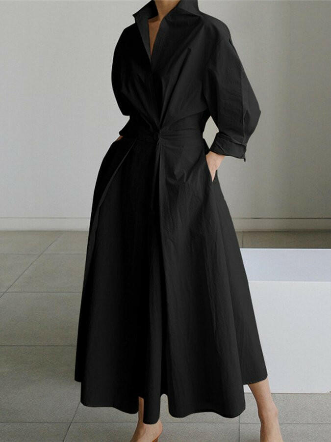 Women's structured minimalist dress refined tailoring flowing silhouette timeless elegant design