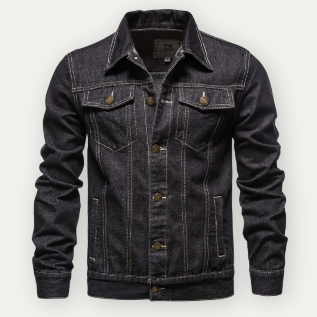 Men's light blue regular fit denim jacket with classic collar, 100% cotton structured outerwear