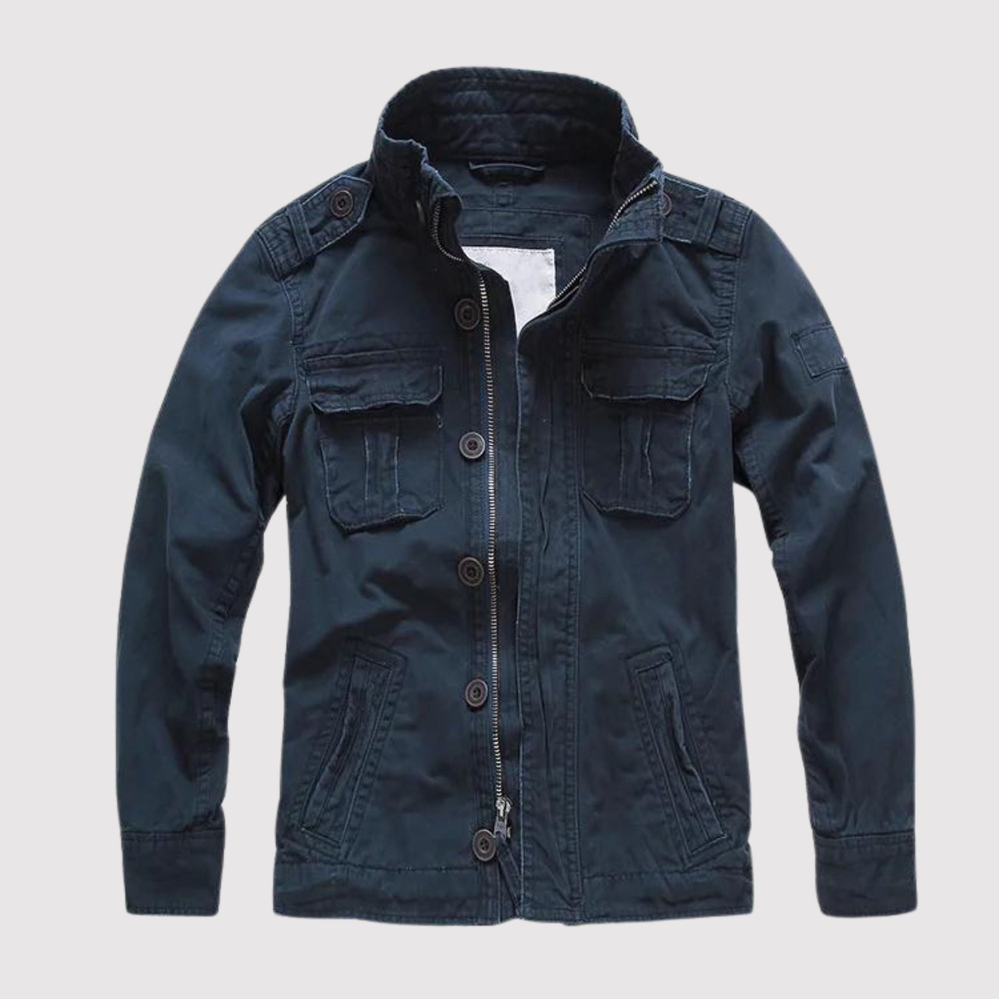 Men's regular fit blue denim jacket retro casual style with multiple pockets