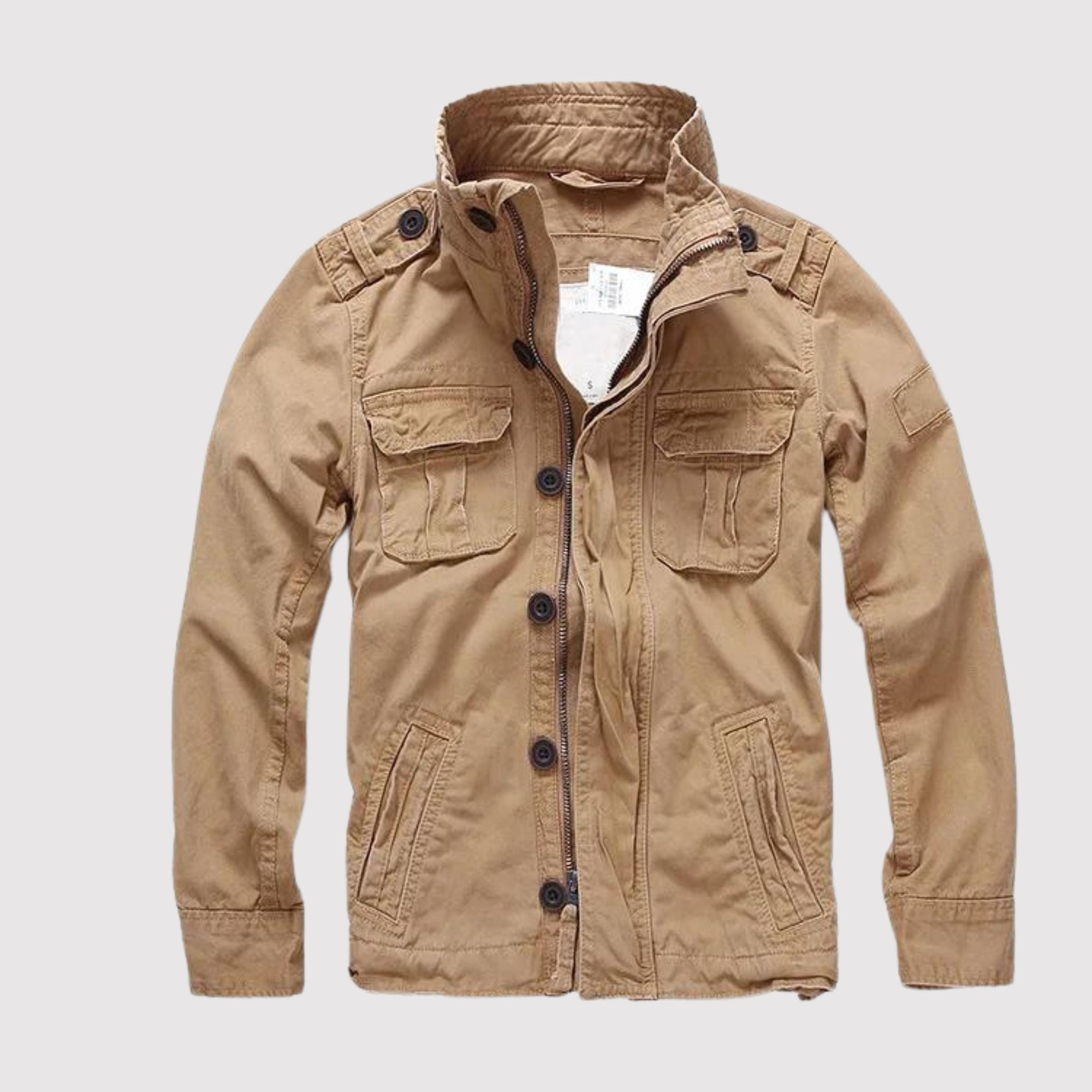 Men's regular fit blue denim jacket retro casual style with multiple functional pockets