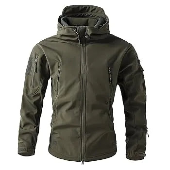 Men's black tactical softshell jacket weatherproof slim-fit with reinforced panels for outdoor use