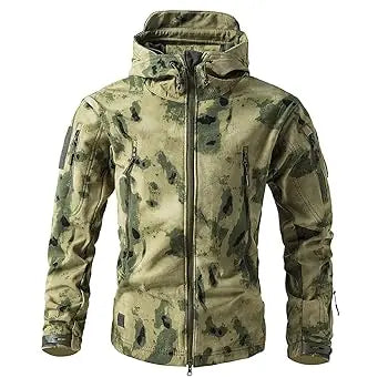 Men's black tactical softshell jacket weatherproof slim-fit with reinforced shoulders for outdoor professionals