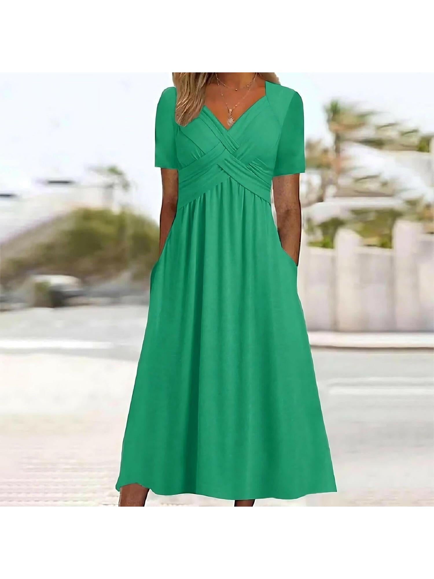 Vicky women's midi dress crossover bodice casual elegant silhouette day-to-evening versatility