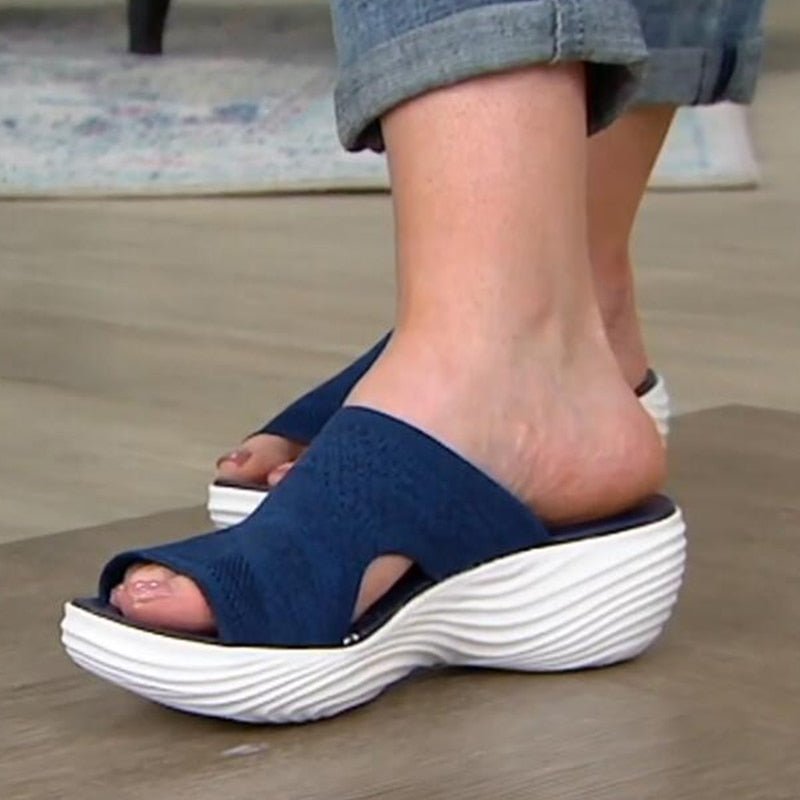 Women's slip-on sandals with breathable knit upper, ergonomic footbed, and soft shock-absorbing sole