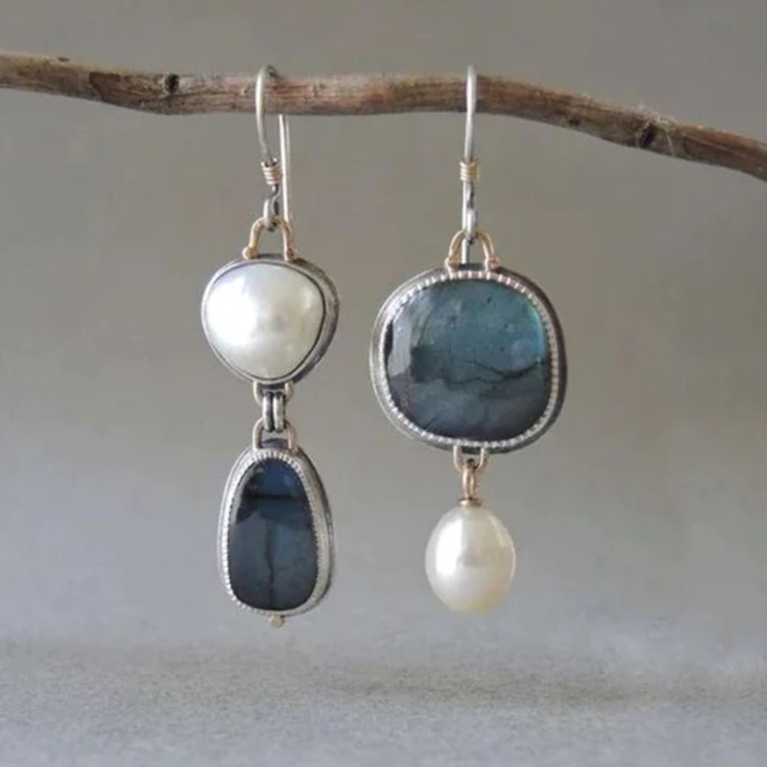 Azura™ | Vintage Blue Gem & Pearl Earrings - Urbann-Vibe