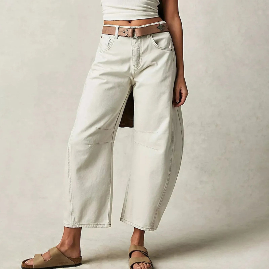 Women's vintage wide-leg cropped jeans mid-waist fit comfortable drape timeless denim style