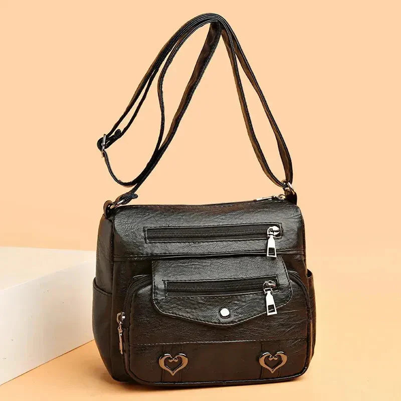 Women's shoulder bag multiple compartments zippered pockets adjustable strap everyday organization