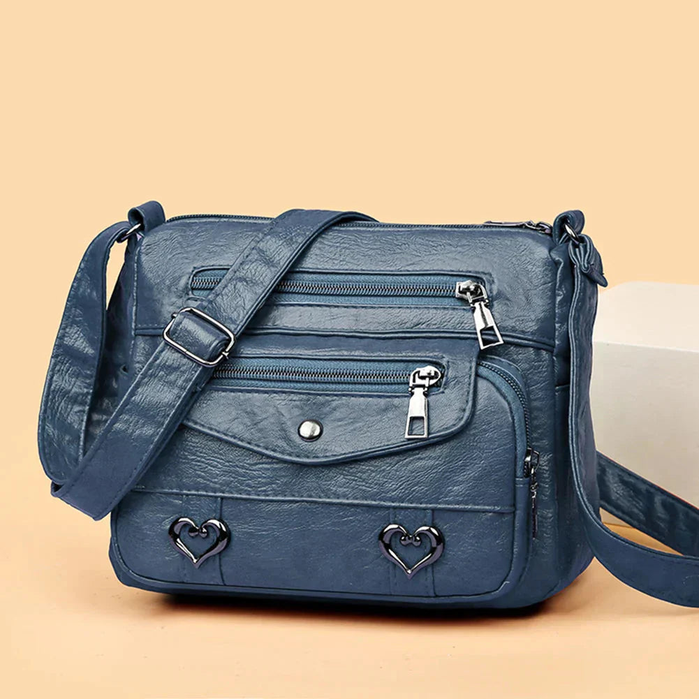 Women's shoulder bag multiple compartments zippered pockets adjustable strap everyday organized carry