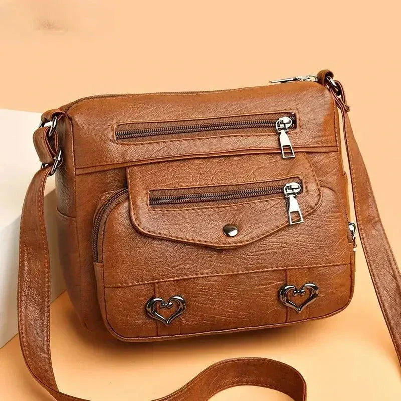 Women's shoulder bag multiple compartments zippered pockets adjustable strap everyday organization