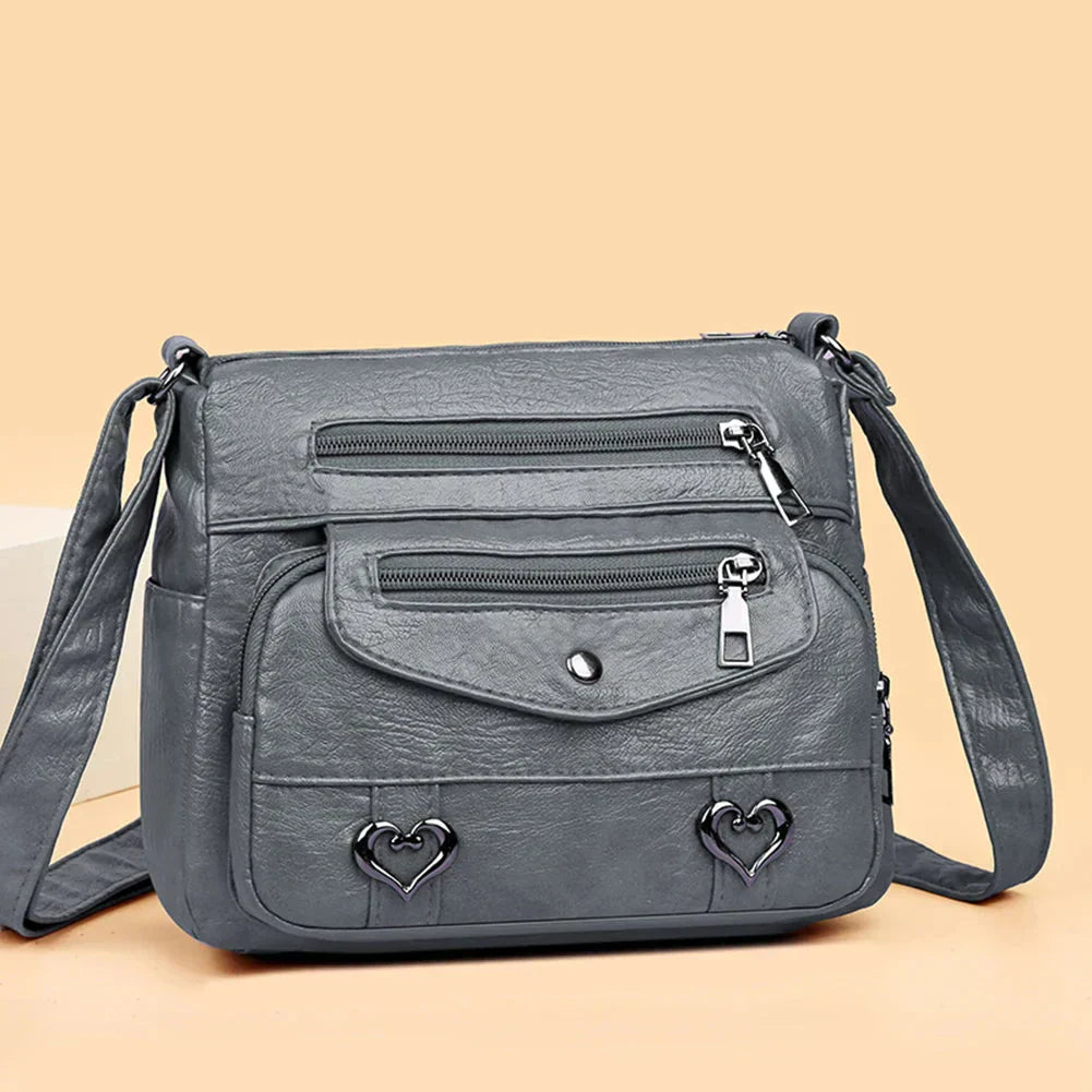 Women's shoulder bag multiple compartments zippered pockets adjustable strap everyday organizer