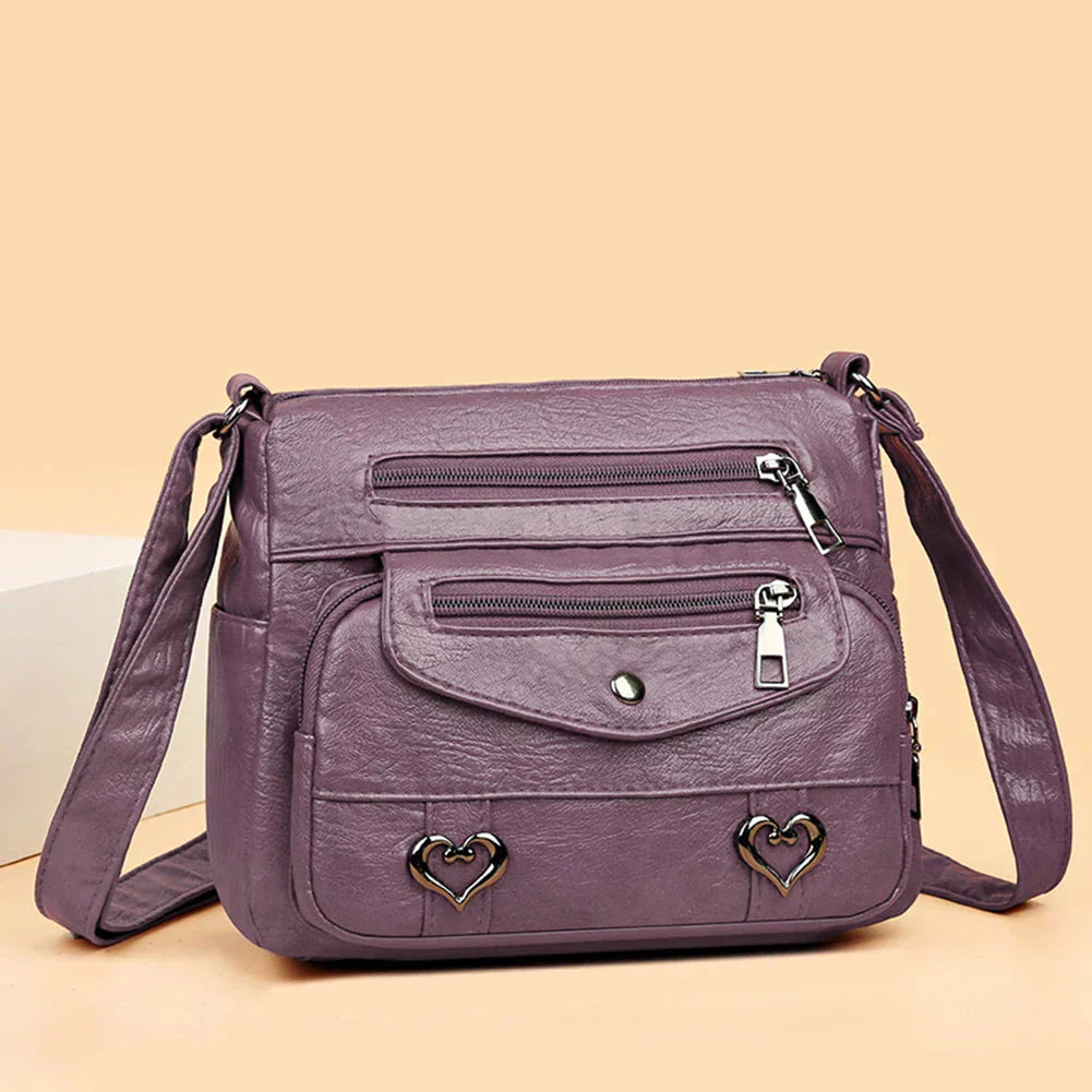 Women's shoulder bag multiple compartments zippered pockets adjustable strap everyday organization
