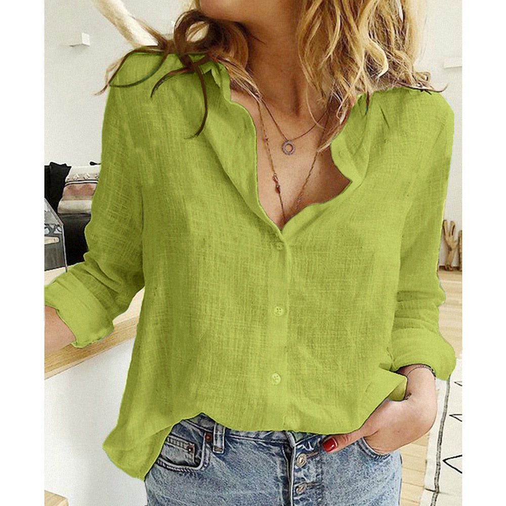 Sofia women's linen blouse solid color relaxed fit breathable cotton versatile office casual top
