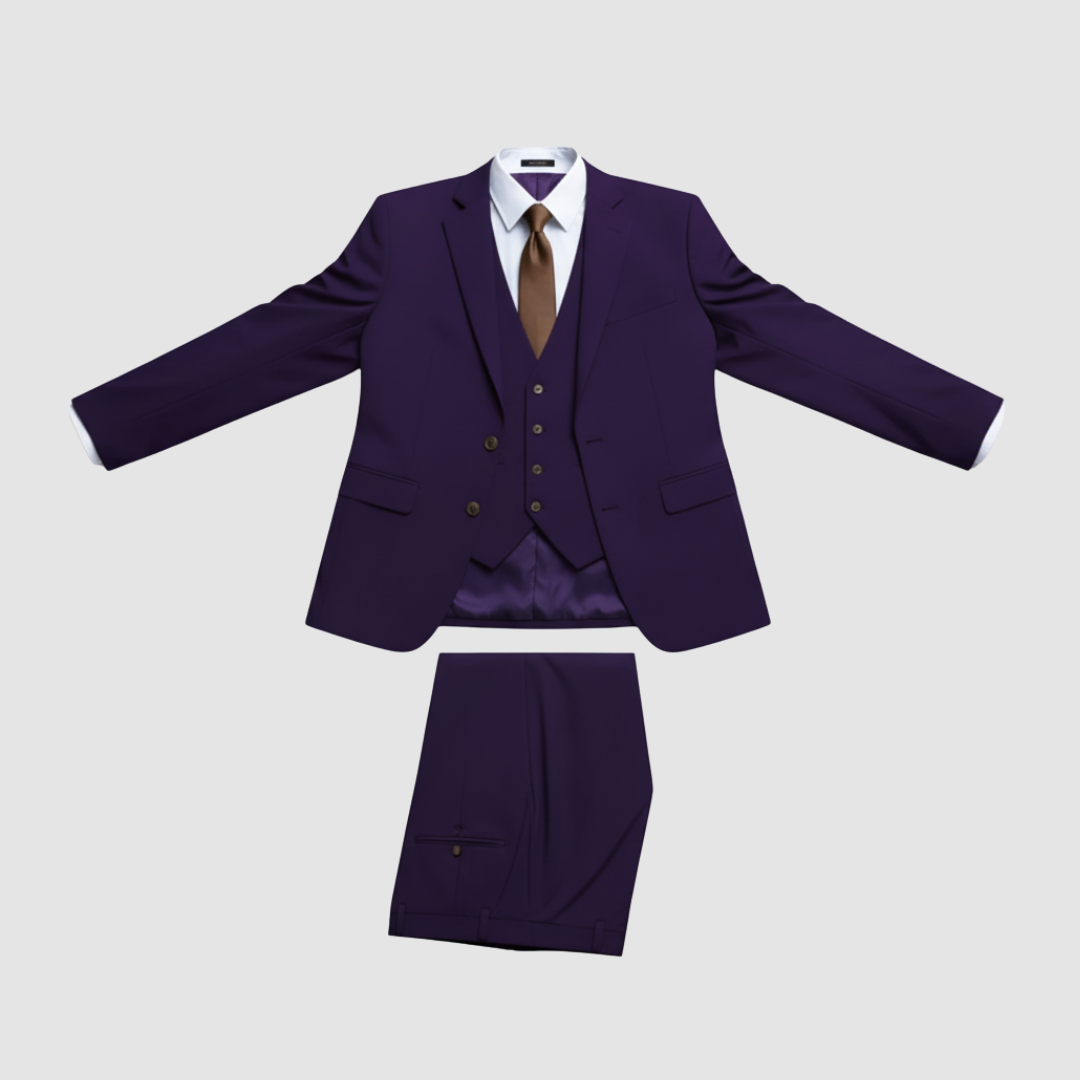 Men's black classic fit formal suit set with jacket, trousers, shirt and tie for special occasions