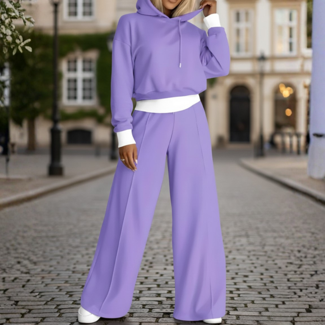 Women's 2-piece hoodie and wide-leg pants set ultra-soft fabric relaxed fit travel casual coord