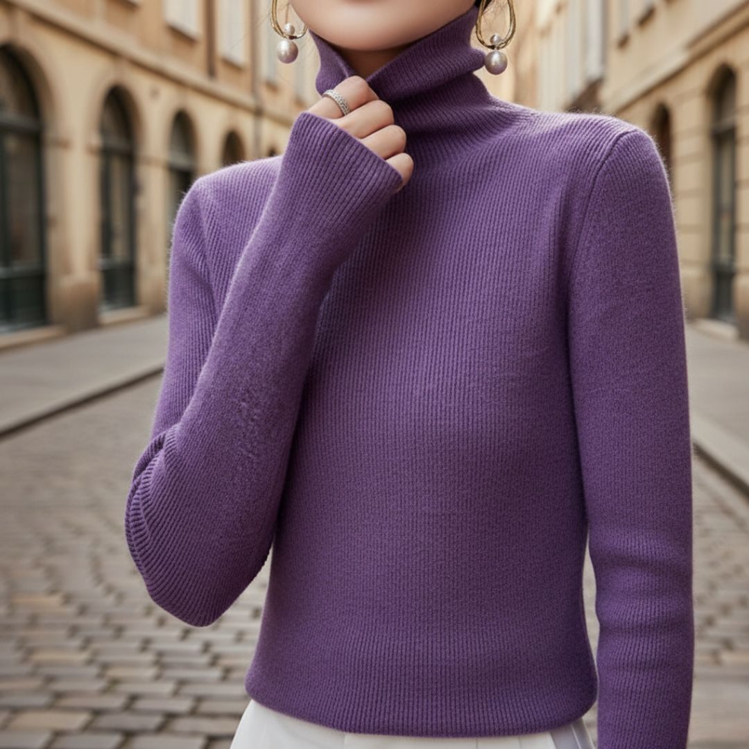 Women's soft crew neck sweater by Sui, cozy knit for everyday autumn-winter versatility