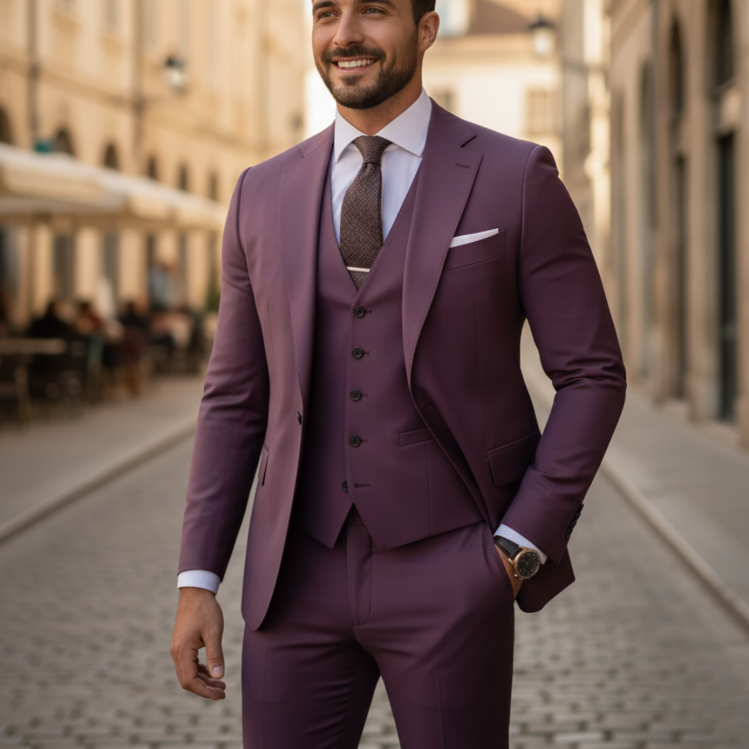 Men's slim fit two-piece suit set classic black formal jacket and pants with tailored silhouette