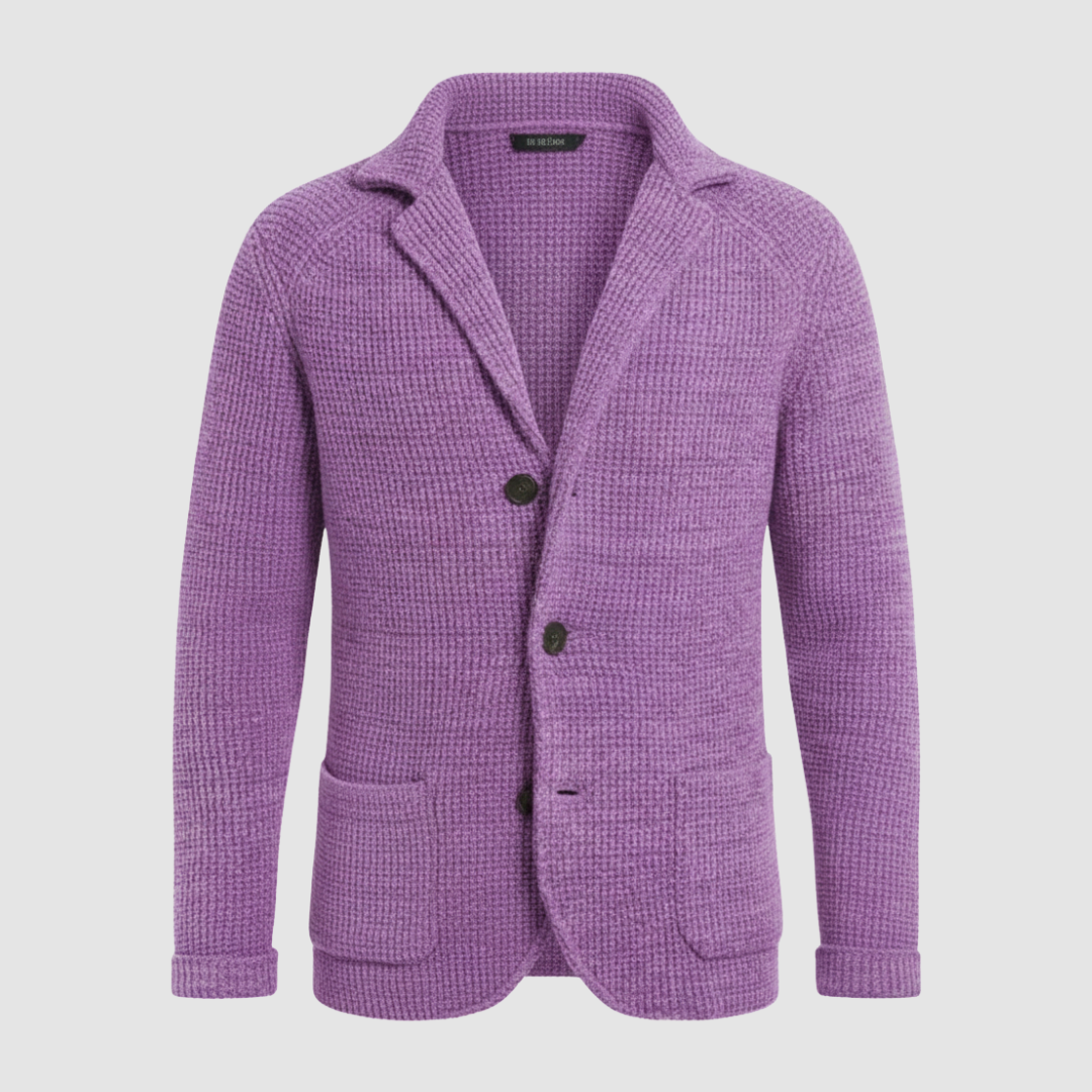 Men's honeycomb knit blazer notched collar two-button closure mid-weight textured casual-smart jacket