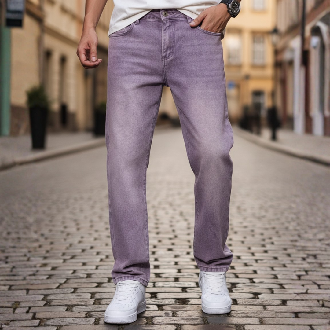 Men's casual denim jeans in classic blue, modern fit, ultra-comfortable durable fabric for everyday wear