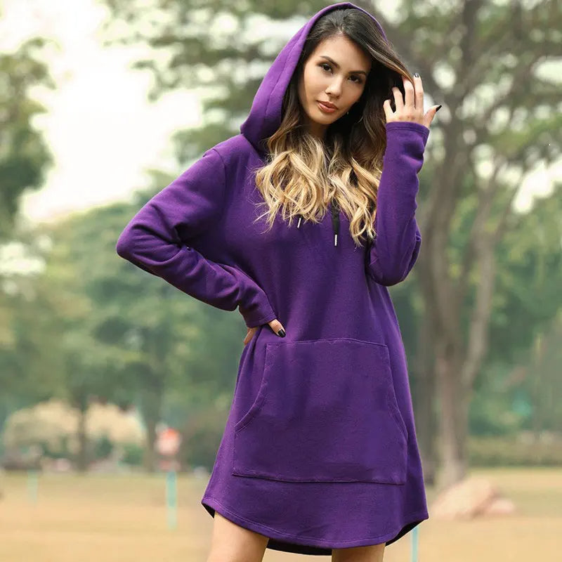 Women's fleece cocoon hoodie dress A-line fit casual chic hybrid silhouette in soft premium fabric