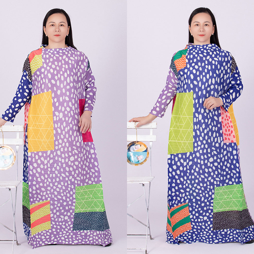 Women's leopard print pleated dress long sleeve flowing silhouette bold animal contrast pattern