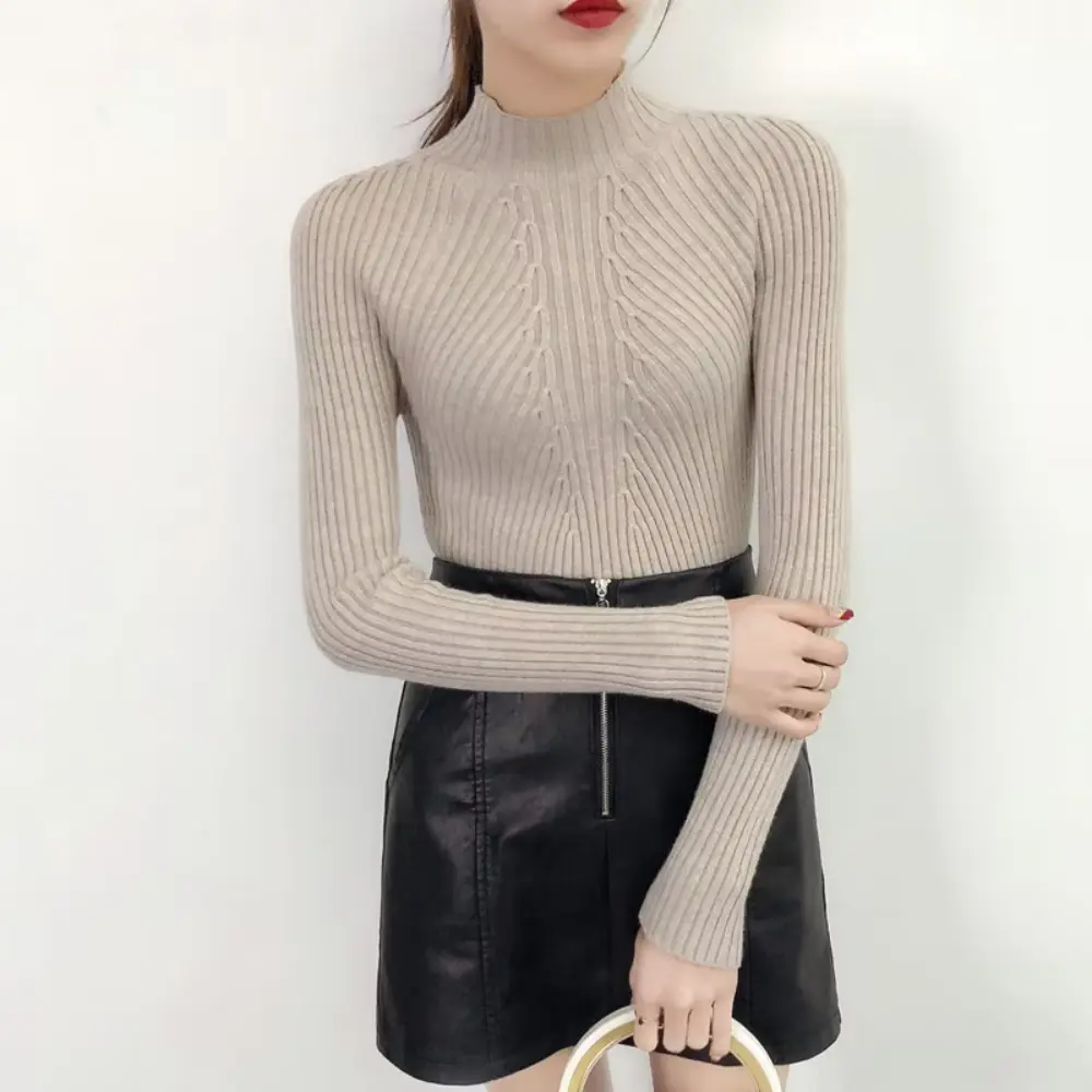 Women's slim fit turtleneck knit top in soft cozy knit, flattering silhouette for autumn layering