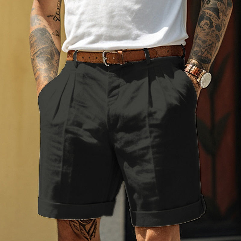 Men's linen-cotton blend shorts classic fit breathable summer style lightweight casual comfort