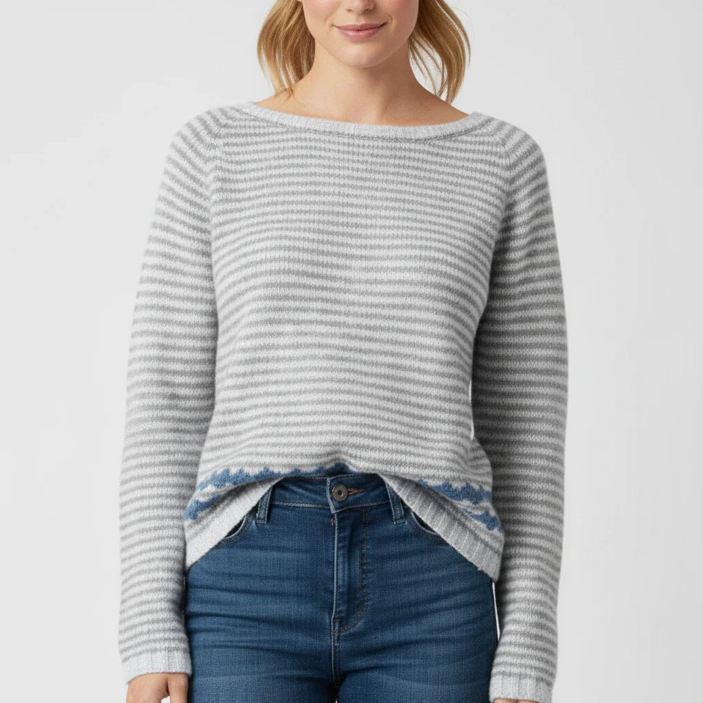 Women's relaxed crewneck sweater with Fair Isle and tree print pattern, perfect for layering