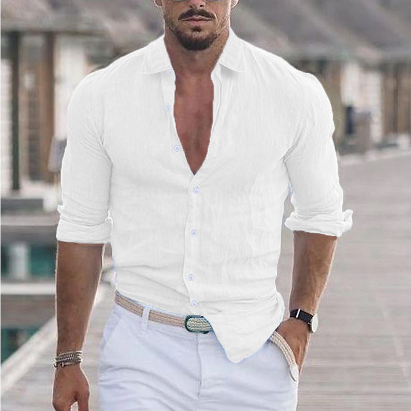 Finn men's light linen shirt spread collar relaxed modern cut breathable everyday elegance