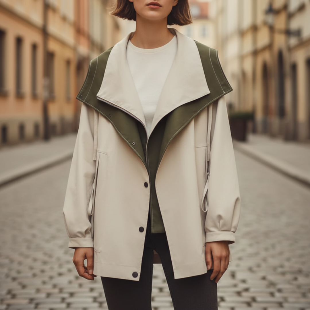 Women's black green high collar zip jacket lightweight casual layer modern fit cool weather