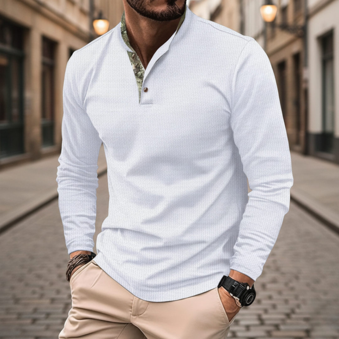 Men's long sleeve polyester T-shirt casual relaxed fit breathable fabric everyday comfort wear