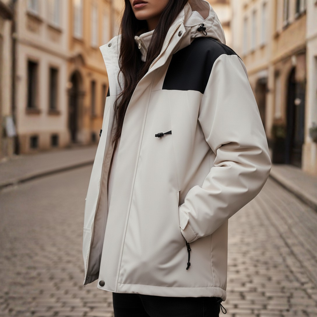 Women's waterproof hooded jacket lightweight breathable polyester rain protection outdoor all-weather