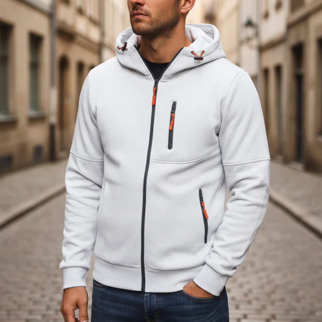 Men's hooded zip jacket in black green gray lightweight durable casual everyday outdoor wear