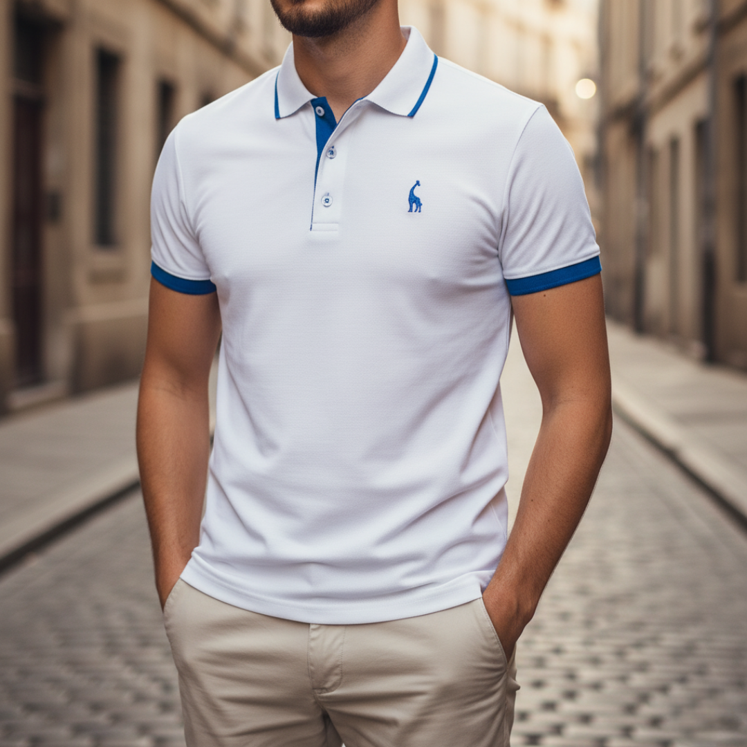 Men's slim fit polo shirt mixed fabric smart casual breathable everyday comfort movement