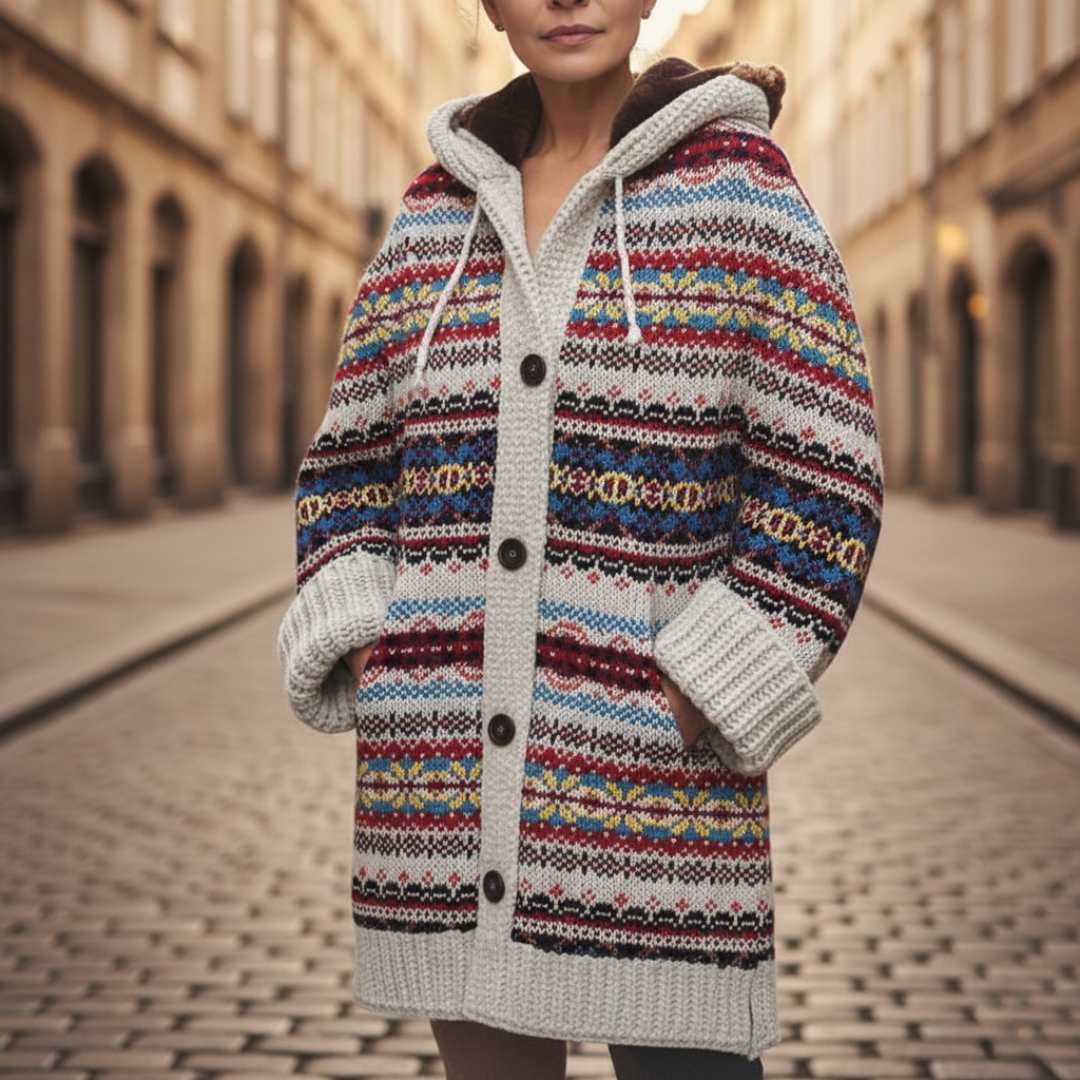 Women's short blended fabric jacket with notched collar and double-breasted elegant buttons