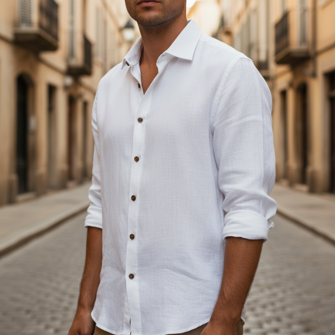 Men's lightweight mixed fabric casual shirt, breathable button-front design for daily versatile wear