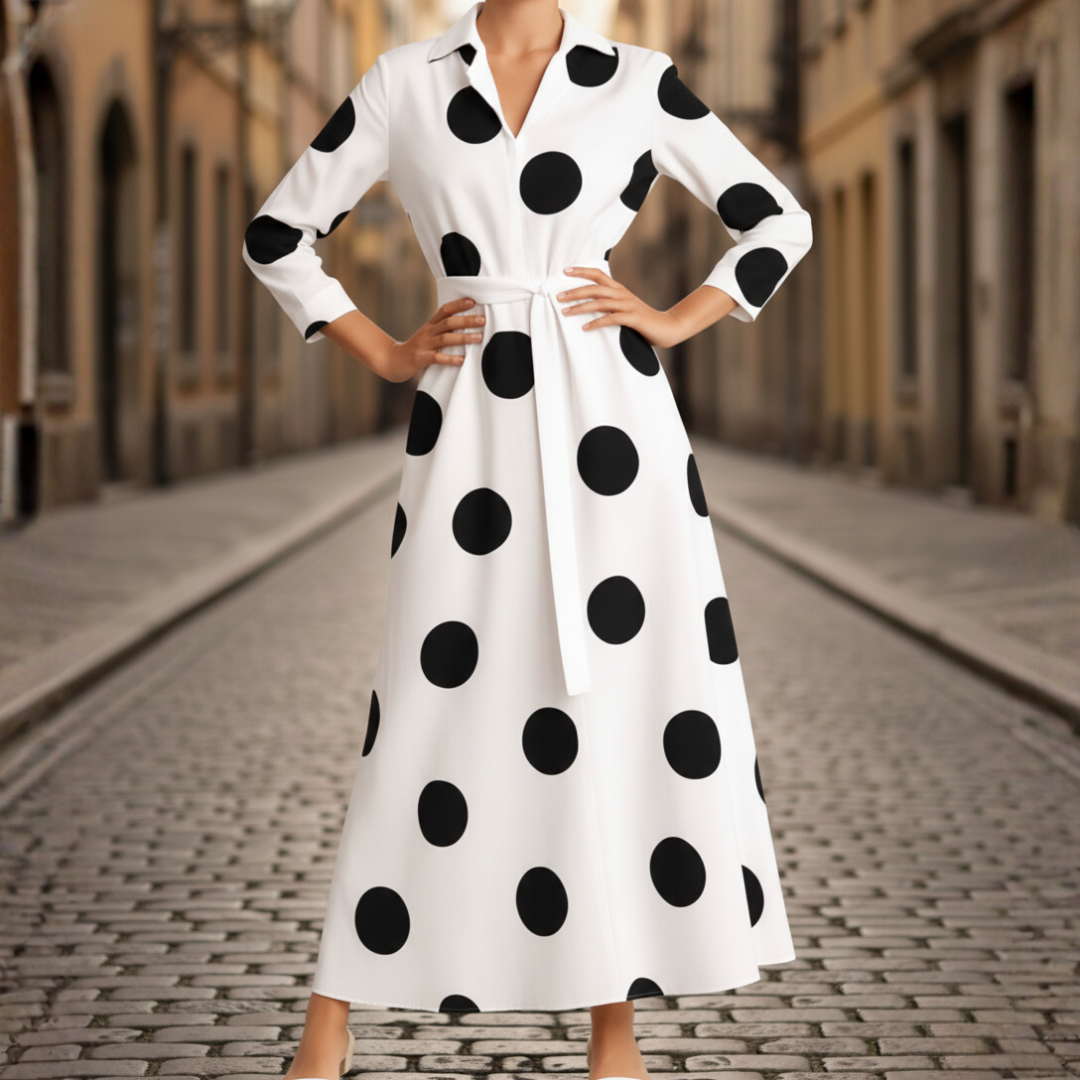Women's long sleeve collared dress relaxed silhouette elegant everyday formal style