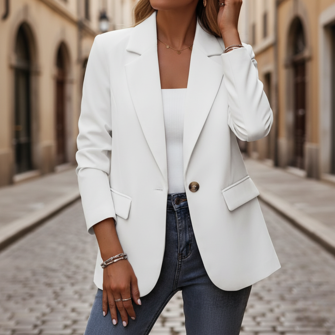 Women's fabric blazer classic silhouette button-front professional versatile black blue beige red white