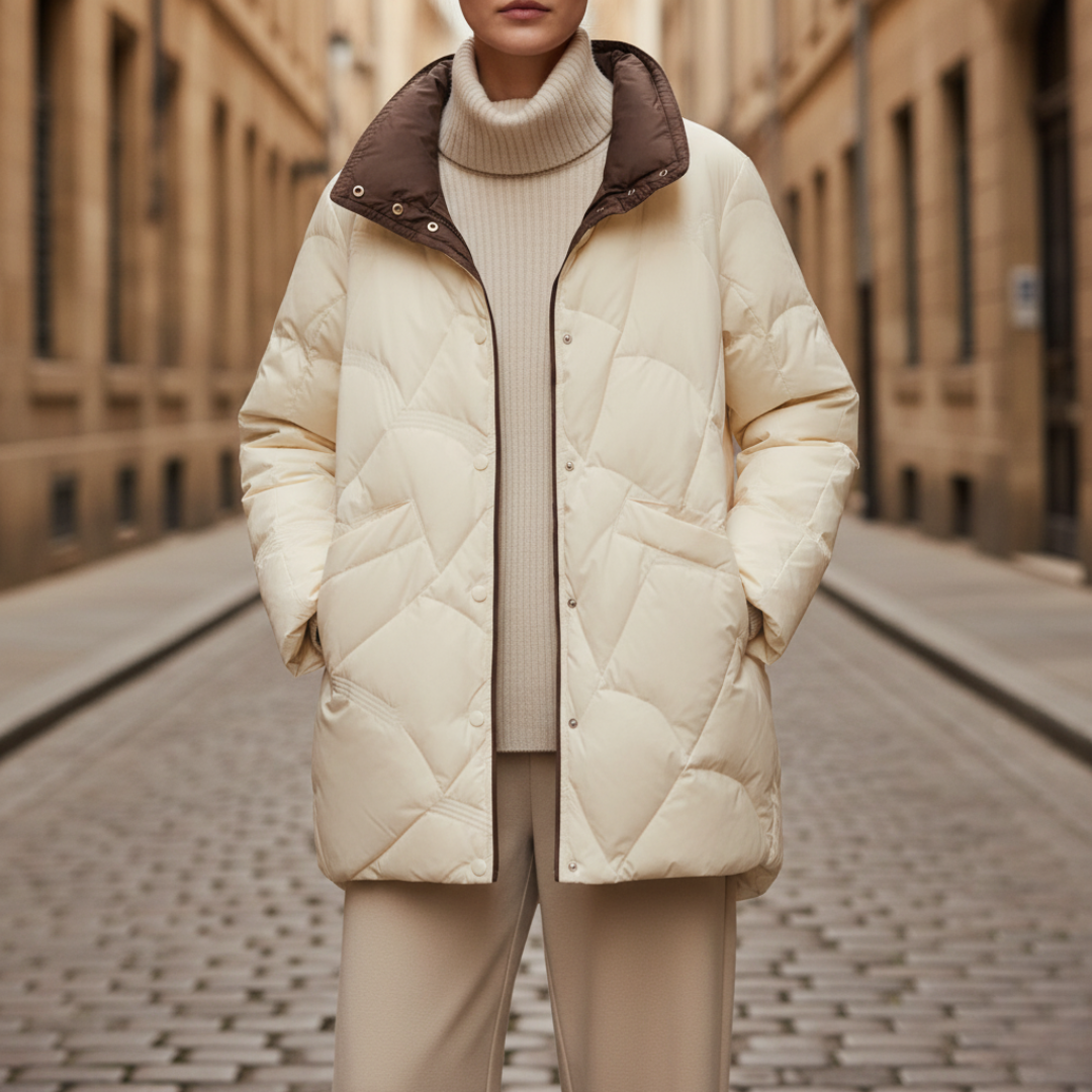 Women's oversized quilted down jacket geometric pattern insulated winter coat warm fashion outerwear