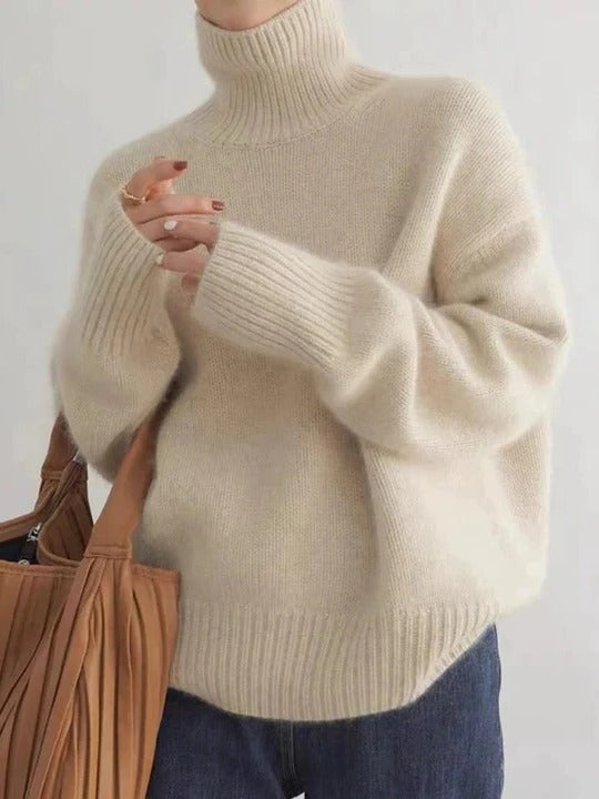 Urbann-Vibe beige turtleneck sweater flexible fit cozy layerable knit for everyday wear