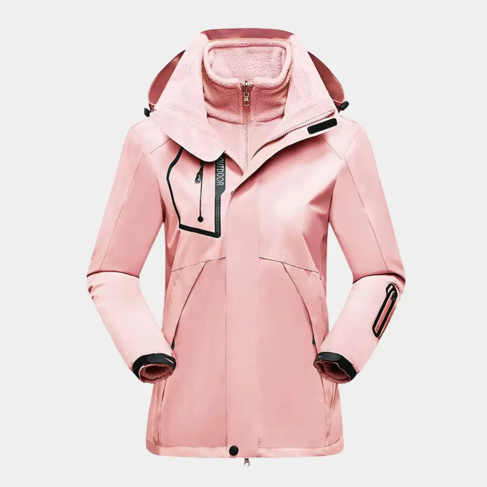 Women's 3-in-1 ski jacket waterproof windproof with thick fleece lining for cold slopes