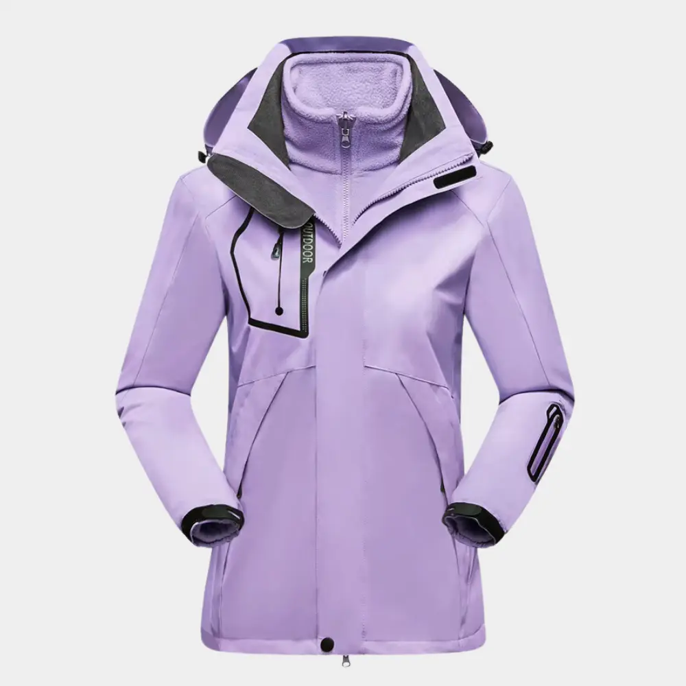 Women's 3-in-1 ski jacket waterproof windproof with fleece lining, versatile cold-weather outerwear