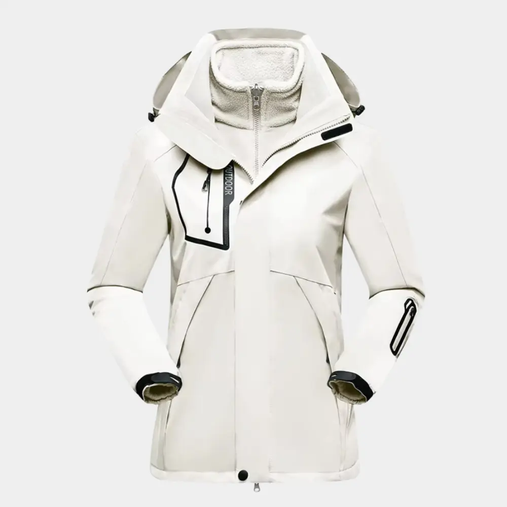 Women's 3-in-1 ski jacket waterproof windproof with thick fleece lining for cold slopes