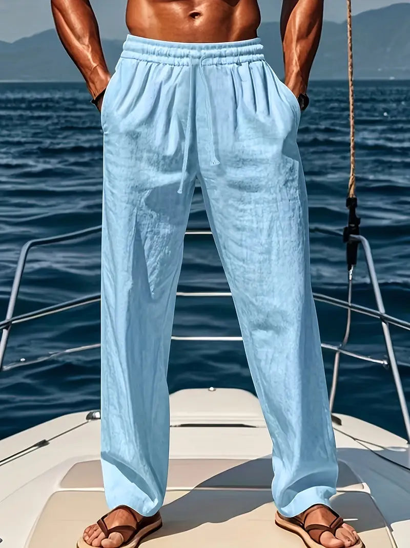 Men's wide-leg linen trousers breathable loose fit summer pants relaxed silhouette